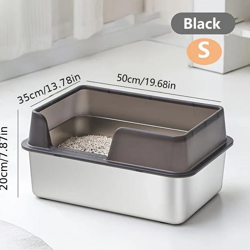 Large Stainless Steel Cat Litter Box with High Wall Enclosure Non-Stick Leak Proof Easy to Clean Includes Lid