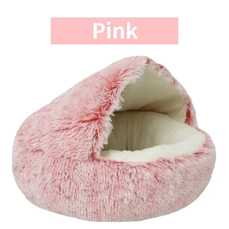 Winter Soft Plush Pet Bed with Cover Round Cat Bed Pet Mattress 
Warm Cat Dog Sleeping Nest Cave for Small Dogs Kitten 2 in 1