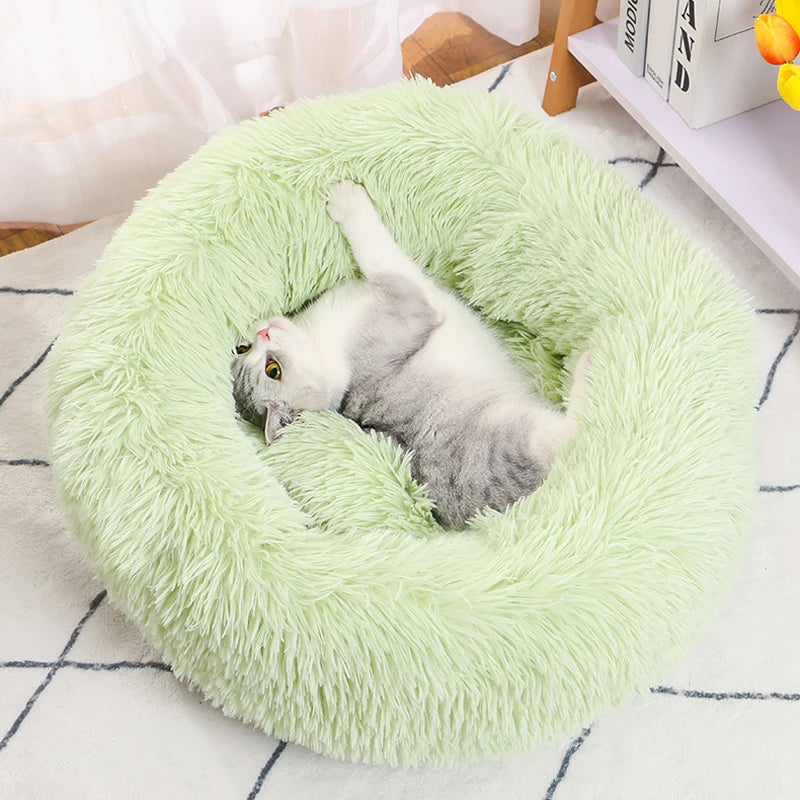 Cat Bed Long Plush Dogs Basket Cushion Cat Bed Cat Mat Animals Sleeping Sofa 40-60cm Round Pet Bed for Large Dog Bed Super Soft