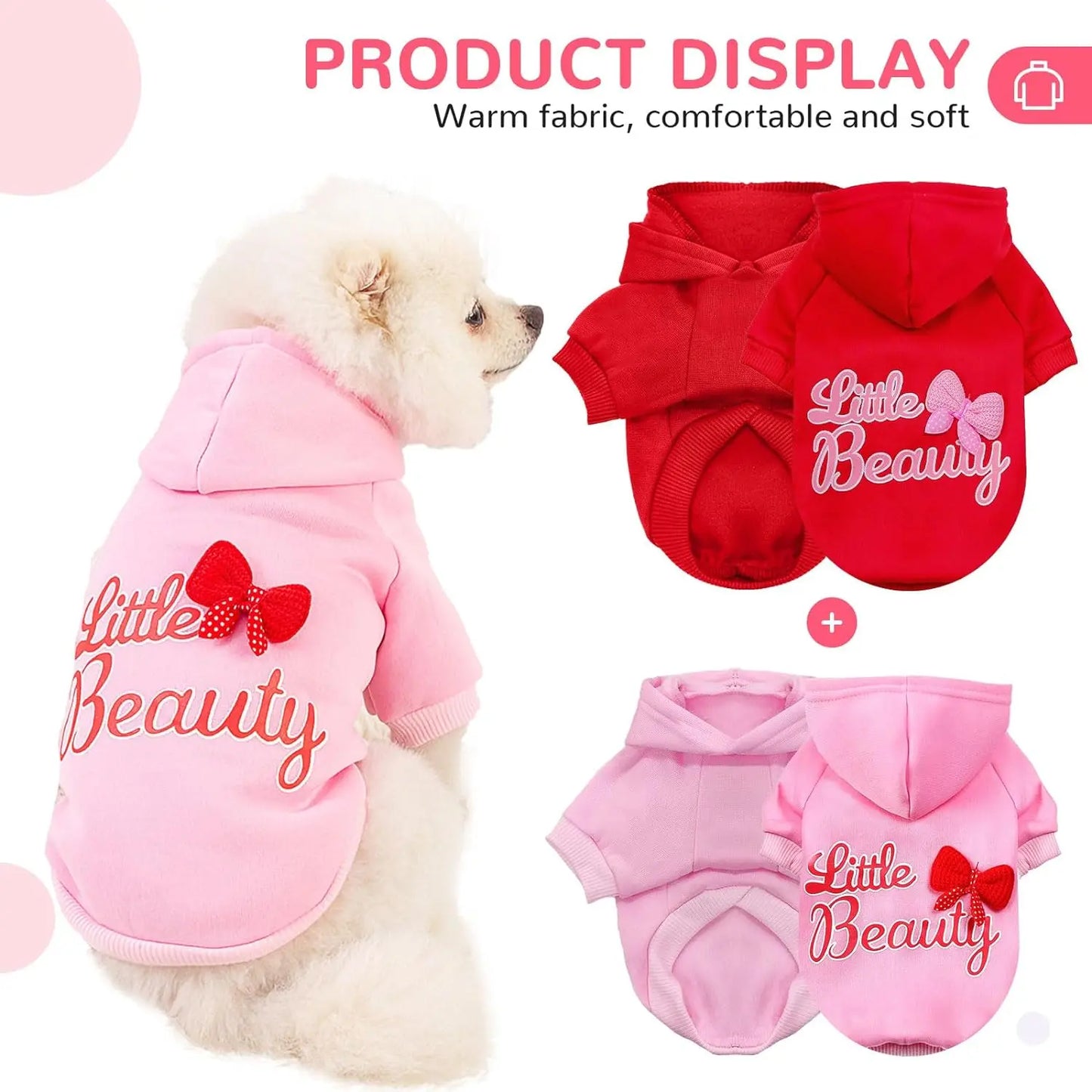 Fleece Lined Dog Hoodies Cute Girl Dog Sweatshirt Spring Winter Doggie Clothes Puppy Coat with Hat Pet Apparel for Small Dogs