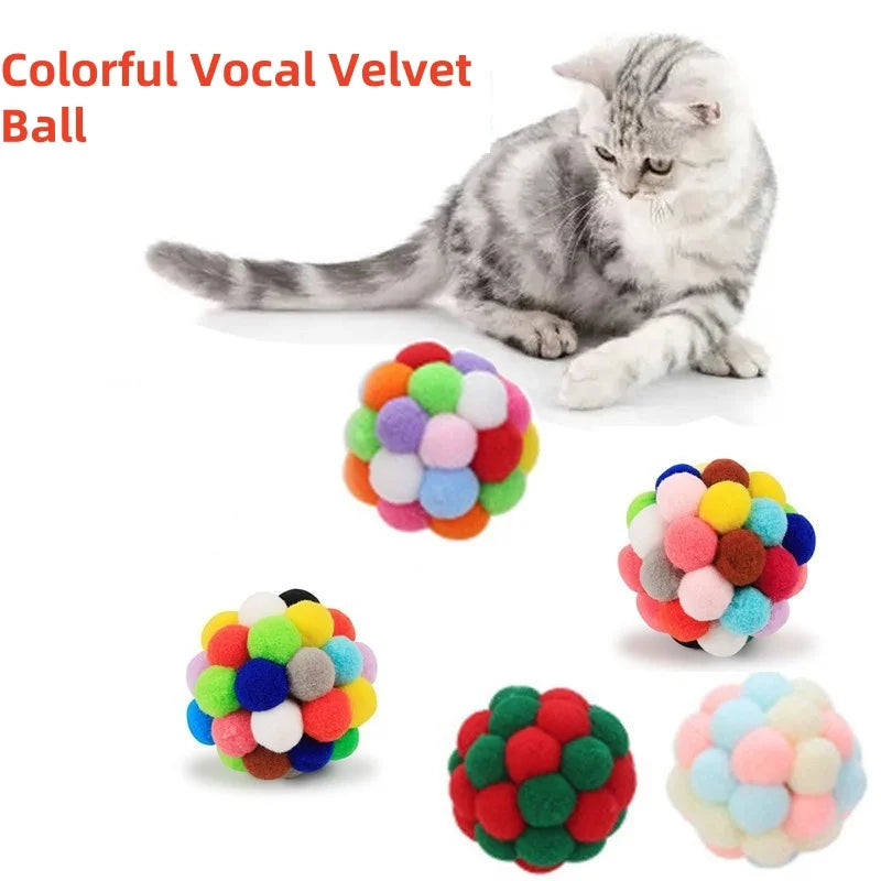 Cat Toys Cat Plush Ball Toy Pet Elastic Bell Ball Self Hi Ball Playing Cat Colorful  Woolen Ball Cat Toys Interactive Cat Toys