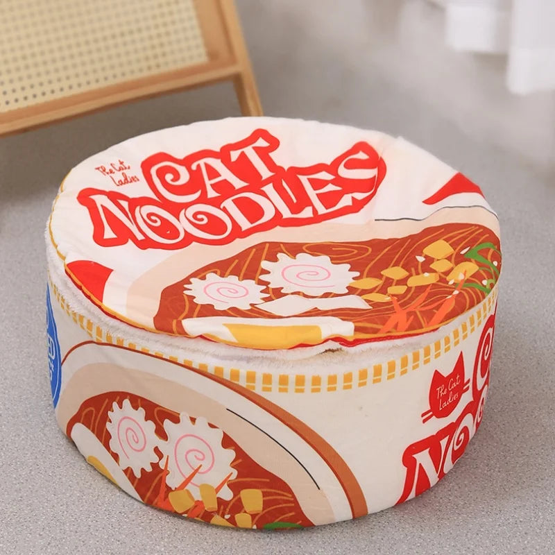 Winter Cartoon Ramen Cat Nest Love Warm Cute Semi-enclosed Cat Bed Can Be Opened And Washed