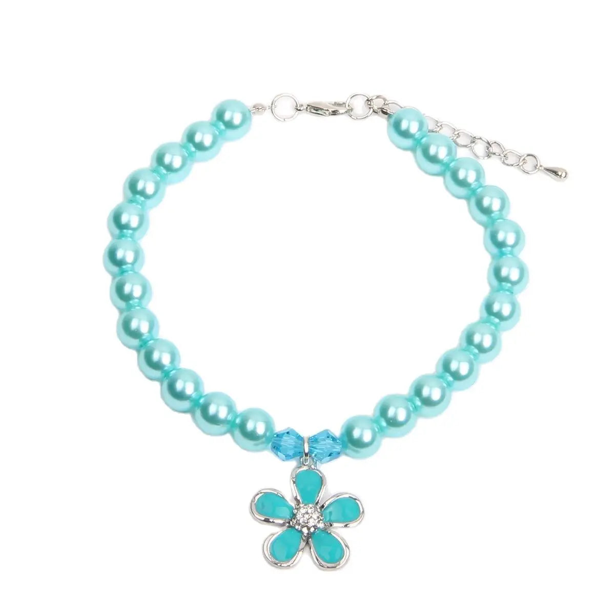 Dog Pearls Necklace Collar Rhinestones with Flower Charm Pet Puppy Jewelry For Female Dogs Cats