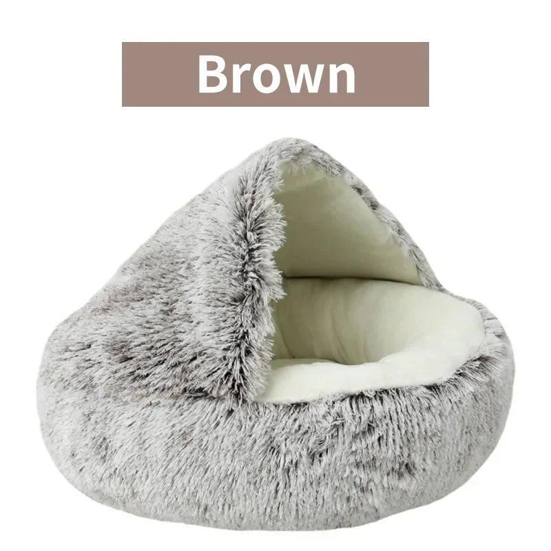 Winter Soft Plush Pet Bed with Cover Round Cat Bed Pet Mattress 
Warm Cat Dog Sleeping Nest Cave for Small Dogs Kitten 2 in 1