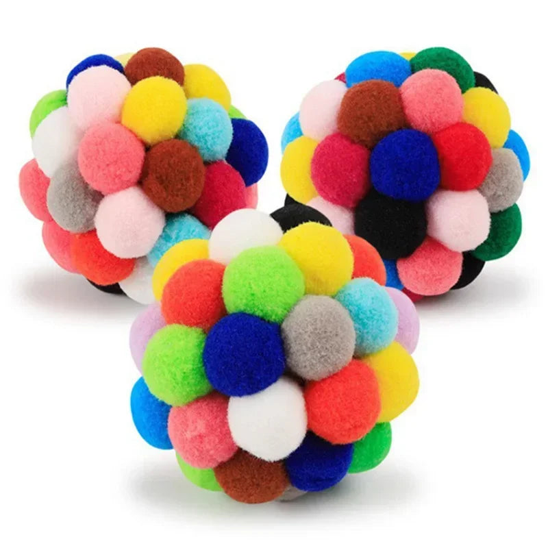 Cat Toys Cat Plush Ball Toy Pet Elastic Bell Ball Self Hi Ball Playing Cat Colorful  Woolen Ball Cat Toys Interactive Cat Toys