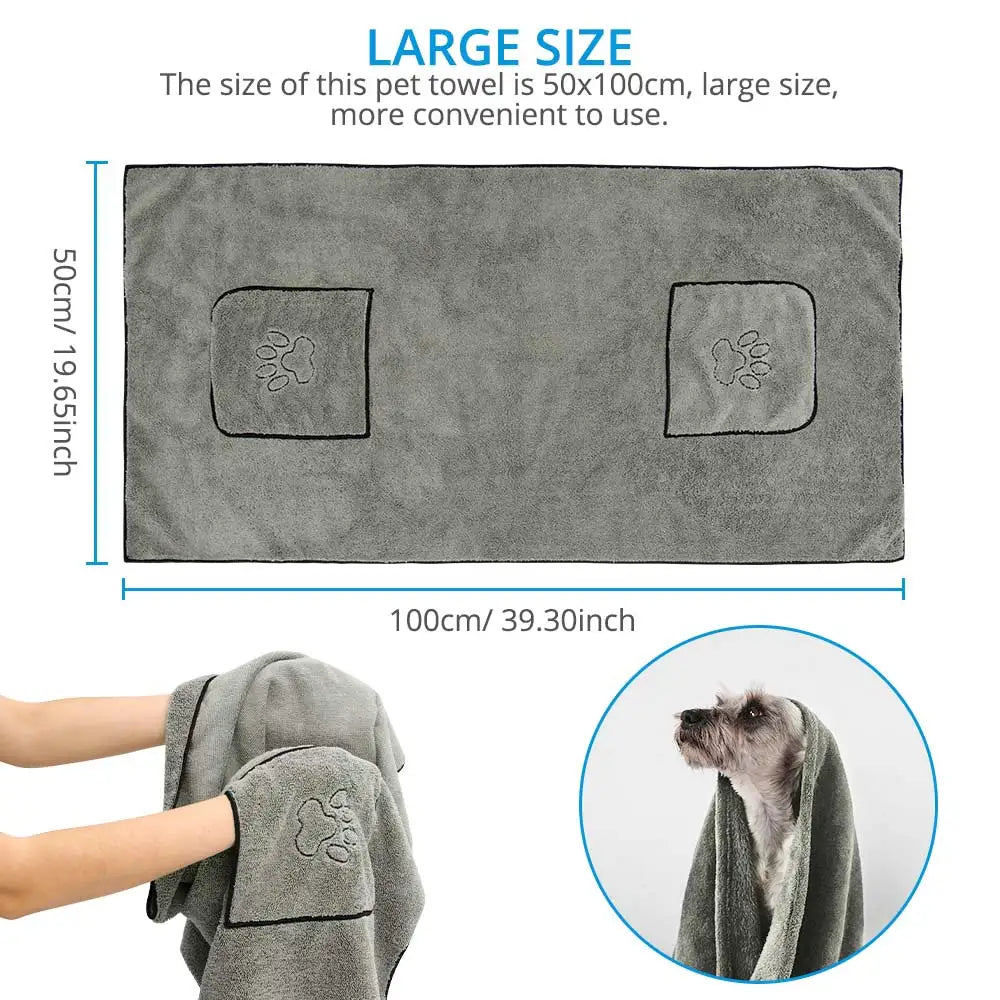 Super Absorbent Big Puppy Pet Dog Towel Bathrobe Bath Towels Quick-Drying Microfiber