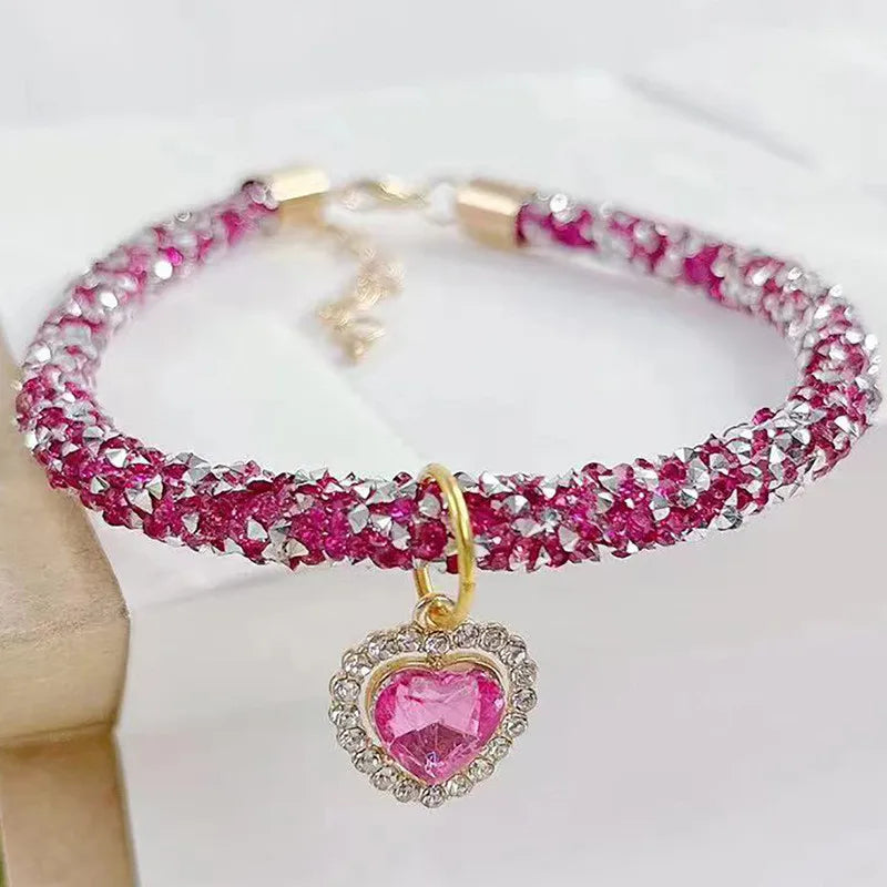 Crystal Cat Collar Heart Gem Pendant Party Rhinestone Necklace Adjustable Cats Puppy Chihuahua Wedding Pet Accessories