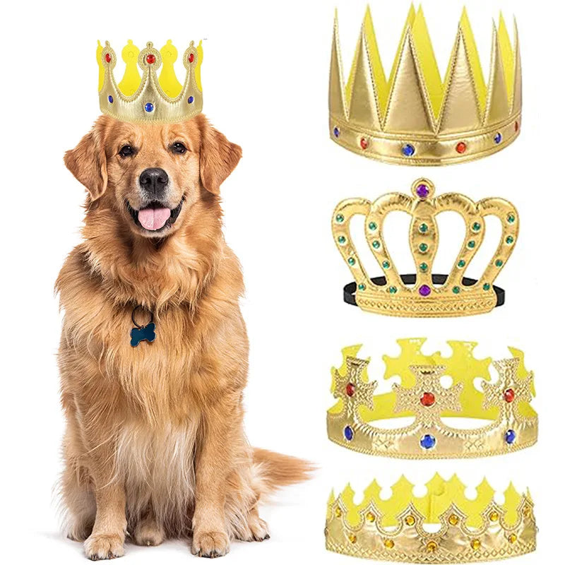 Pet Cape Crown Dog King Hat Cape Christmas Prince Costume Halloween Cosplay Party Set