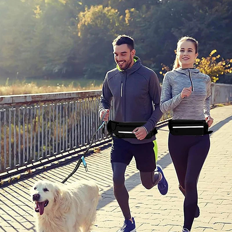 Hands-Free Dog Leash for Running Walking Reflective Leash with Waist Bag Retractable Elastic Belt Dog Traction Rope