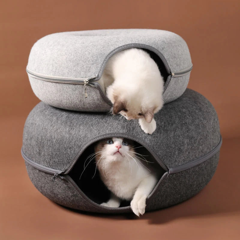 Donut Cat Bed for 2 Cats Pet Cat Tunnel Toys Kitten House Basket 
Interactive Play Toys for Cats Nest