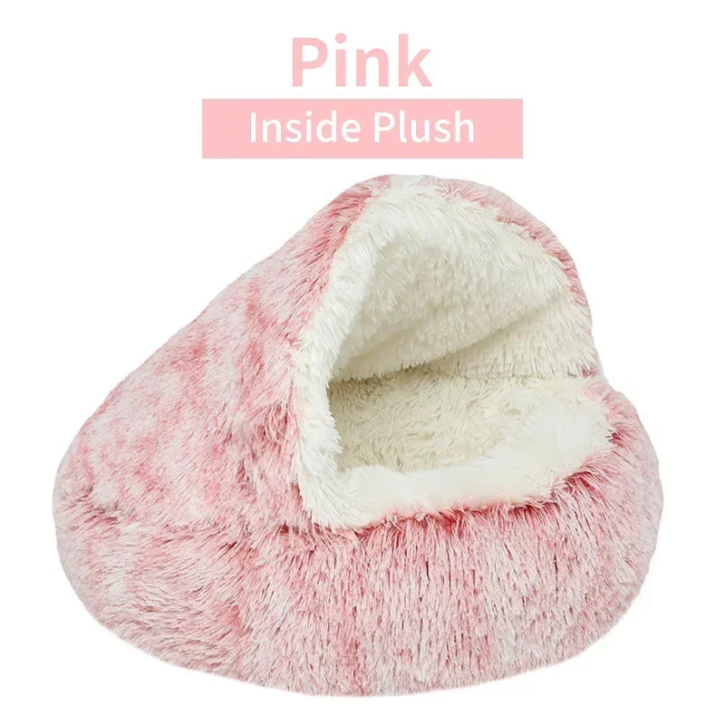 Winter Soft Plush Pet Bed with Cover Round Cat Bed Pet Mattress 
Warm Cat Dog Sleeping Nest Cave for Small Dogs Kitten 2 in 1