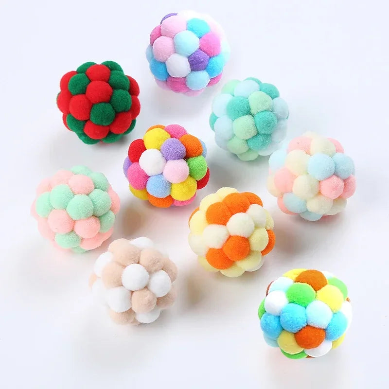 Cat Toys Cat Plush Ball Toy Pet Elastic Bell Ball Self Hi Ball Playing Cat Colorful  Woolen Ball Cat Toys Interactive Cat Toys