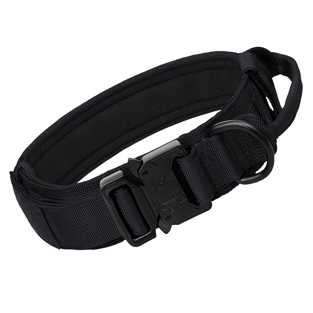 Heavy Duty Tactical Dog Collars with Handle Military K9 Collar with Patch Outdoor Training and Walking for Medium and Large Dogs