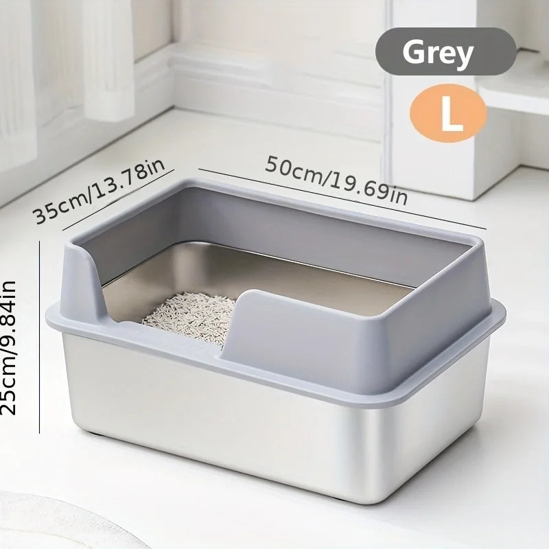 Large Stainless Steel Cat Litter Box with High Wall Enclosure Non-Stick Leak Proof Easy to Clean Includes Lid