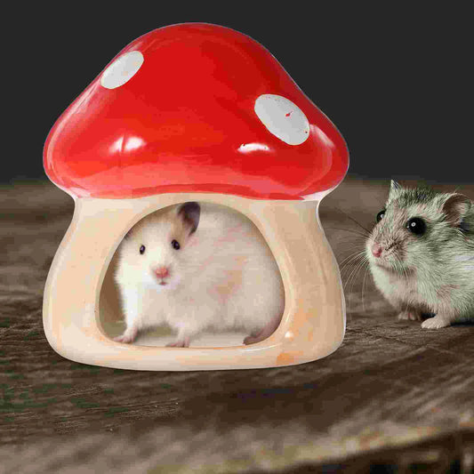 Ceramic Hamster Hideout Mushroom Shape Hamster House Habitats Summer Cool Bed Hut Cave Nest Hedgehog Rat Chinchilla Guinea