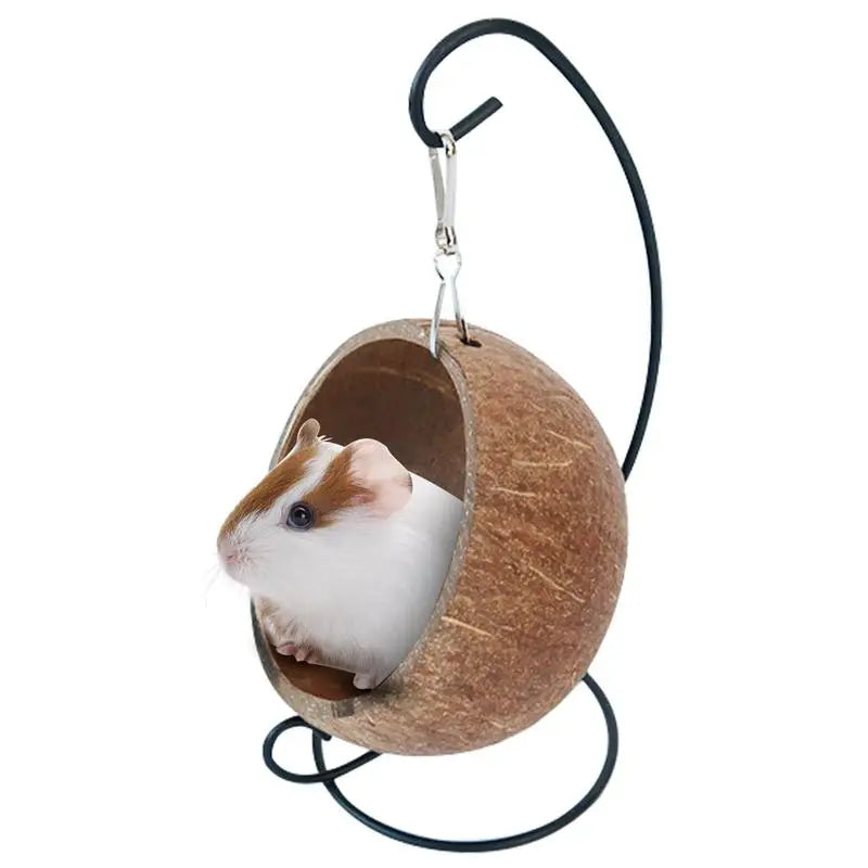 Hamster Coconut Hideout Suspension Coconut Shell Hamster Hideout Small Animal Suspension Coconut Hideout Habitat Small Pet Cave