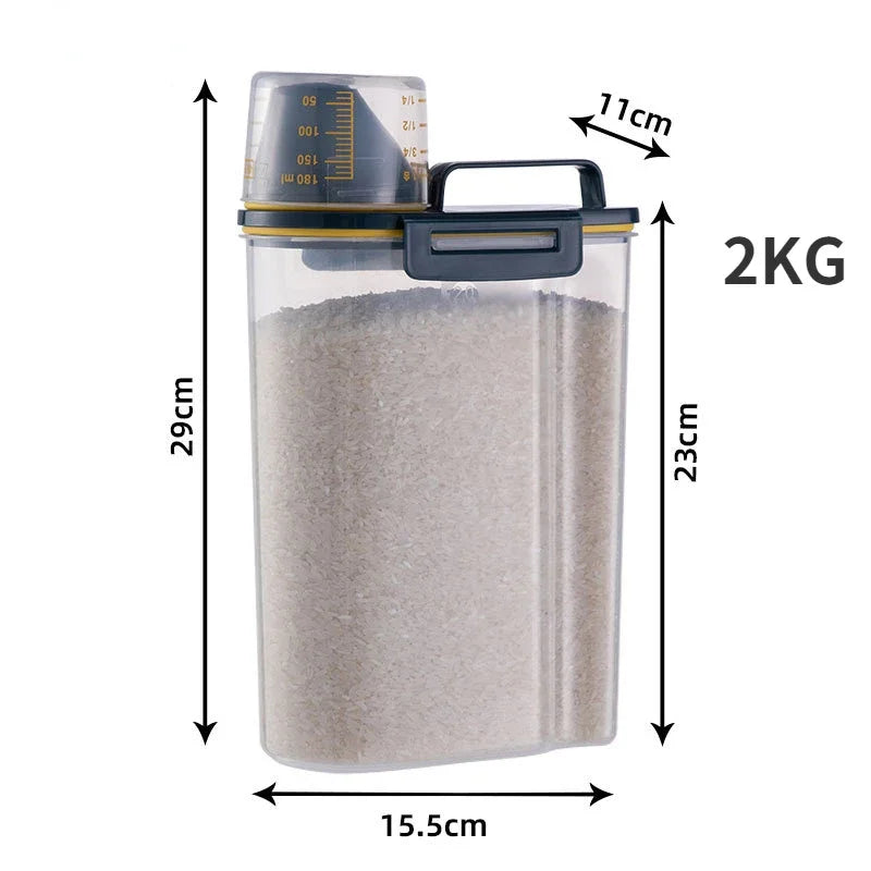 Dog Cat Food Pail Plastic Storage Tank with Measuring Cup Container Moisture-proof Sealed Jar