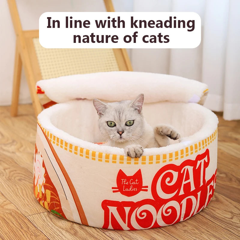 Winter Cartoon Ramen Cat Nest Love Warm Cute Semi-enclosed Cat Bed Can Be Opened And Washed