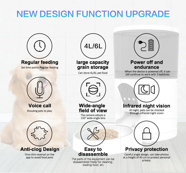 Wifi mobile phone app remote control smart dog cat pet bowl feeder pet feeder app timing quantitative automatic pet feeder dog