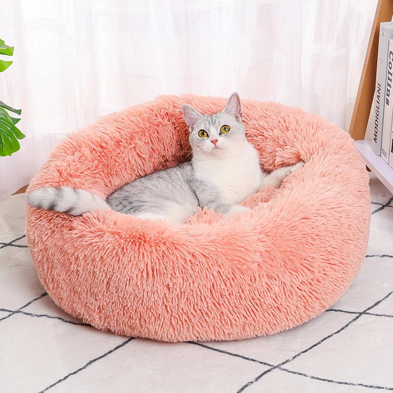 Cat Bed Long Plush Dogs Basket Cushion Cat Bed Cat Mat Animals Sleeping Sofa 40-60cm Round Pet Bed for Large Dog Bed Super Soft