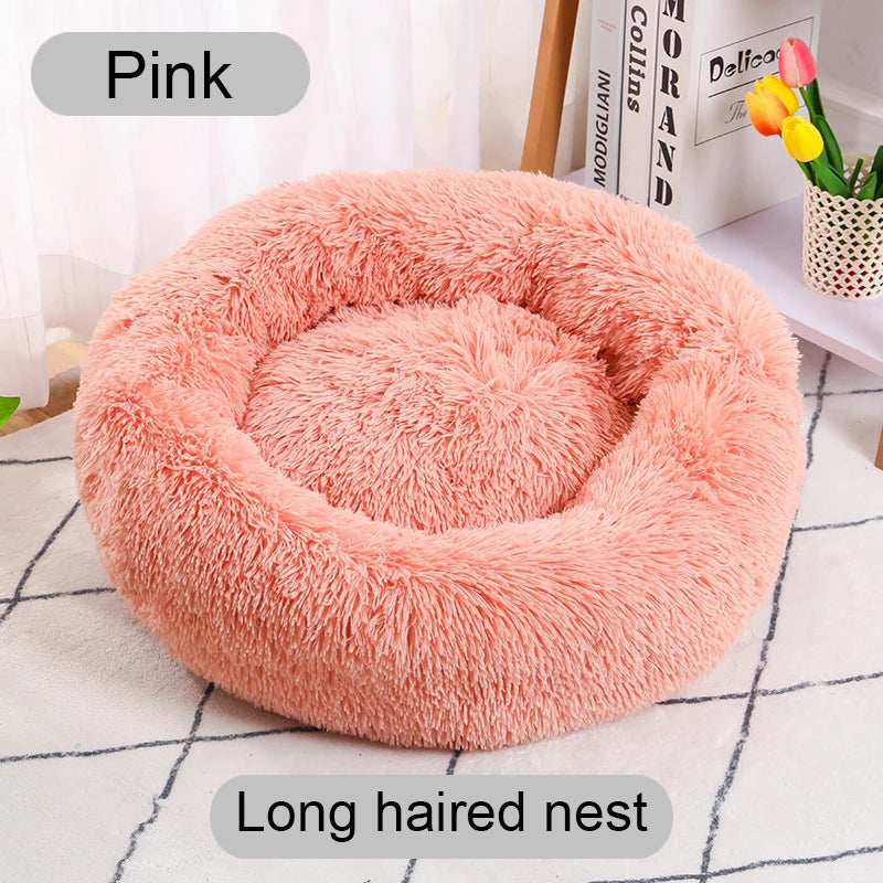 Cat Bed Long Plush Dogs Basket Cushion Cat Bed Cat Mat Animals Sleeping Sofa 40-60cm Round Pet Bed for Large Dog Bed Super Soft