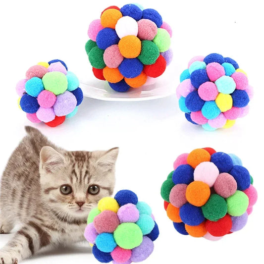 Cat Toys Cat Plush Ball Toy Pet Elastic Bell Ball Self Hi Ball Playing Cat Colorful  Woolen Ball Cat Toys Interactive Cat Toys