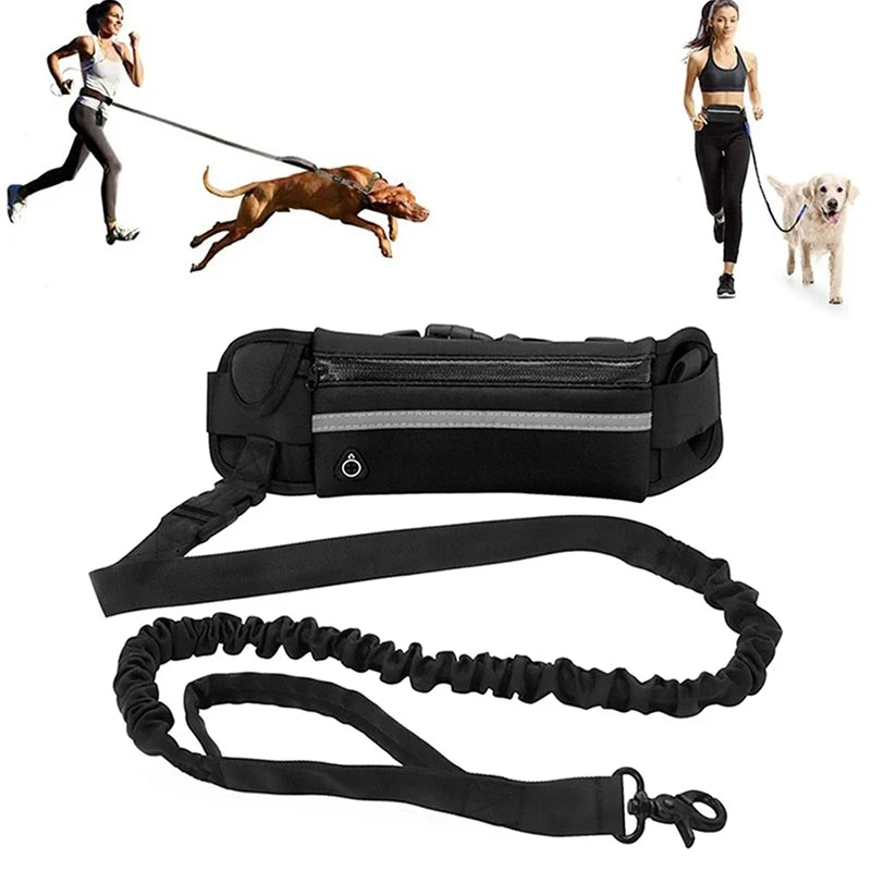 Hands-Free Dog Leash for Running Walking Reflective Leash with Waist Bag Retractable Elastic Belt Dog Traction Rope