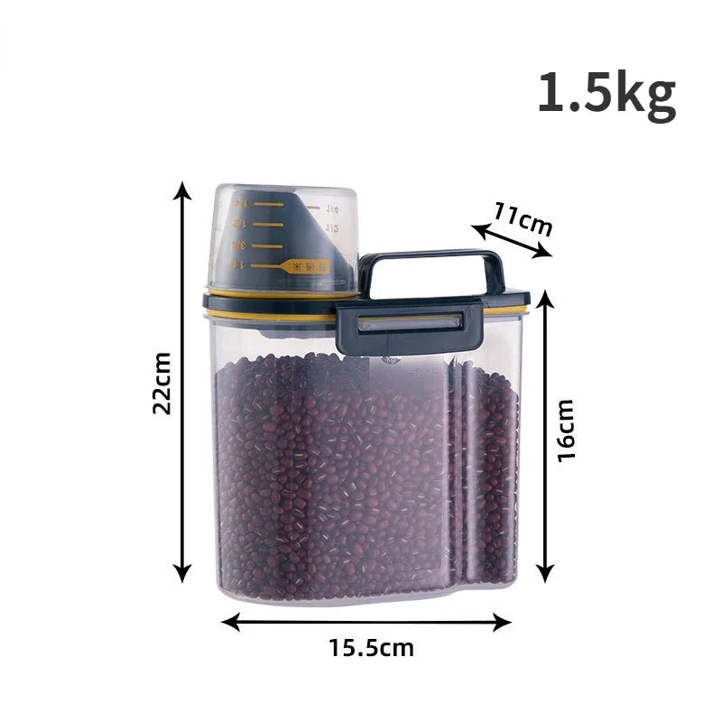 Dog Cat Food Pail Plastic Storage Tank with Measuring Cup Container Moisture-proof Sealed Jar