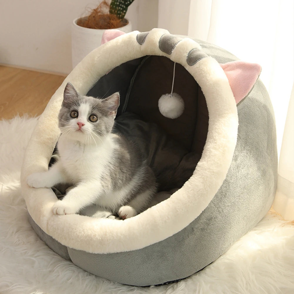 Sleeping Cave Kitten Beds Pet Basket Cozy Kitten Lounger Cushion Cat House Tent Dog House