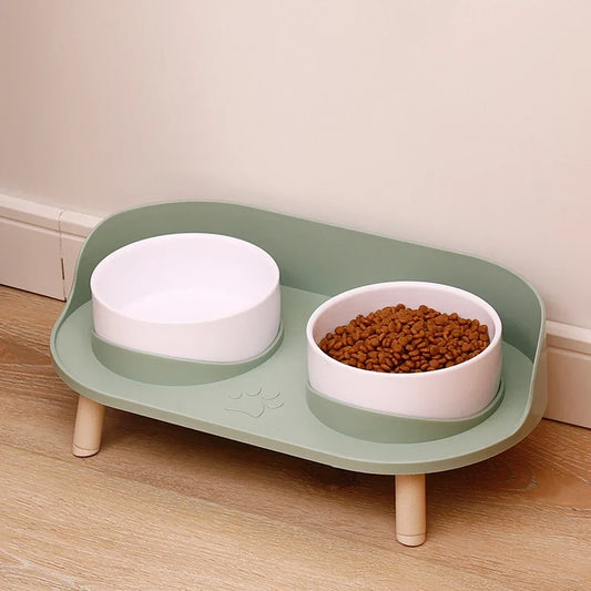 Food Feeders Pet Cat Double Bowls Feeder Adjustable Height Cats Dogs Drinker Water Bowl Dish Elevated Feeding Kitten Supplies