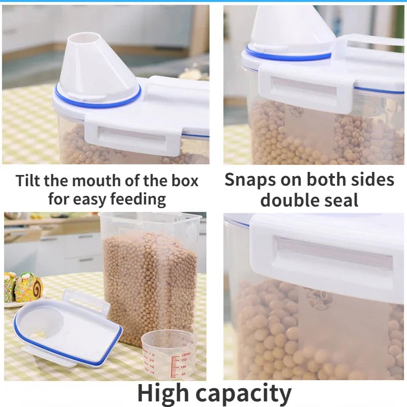 Dog Cat Food Pail Plastic Storage Tank with Measuring Cup Container Moisture-proof Sealed Jar