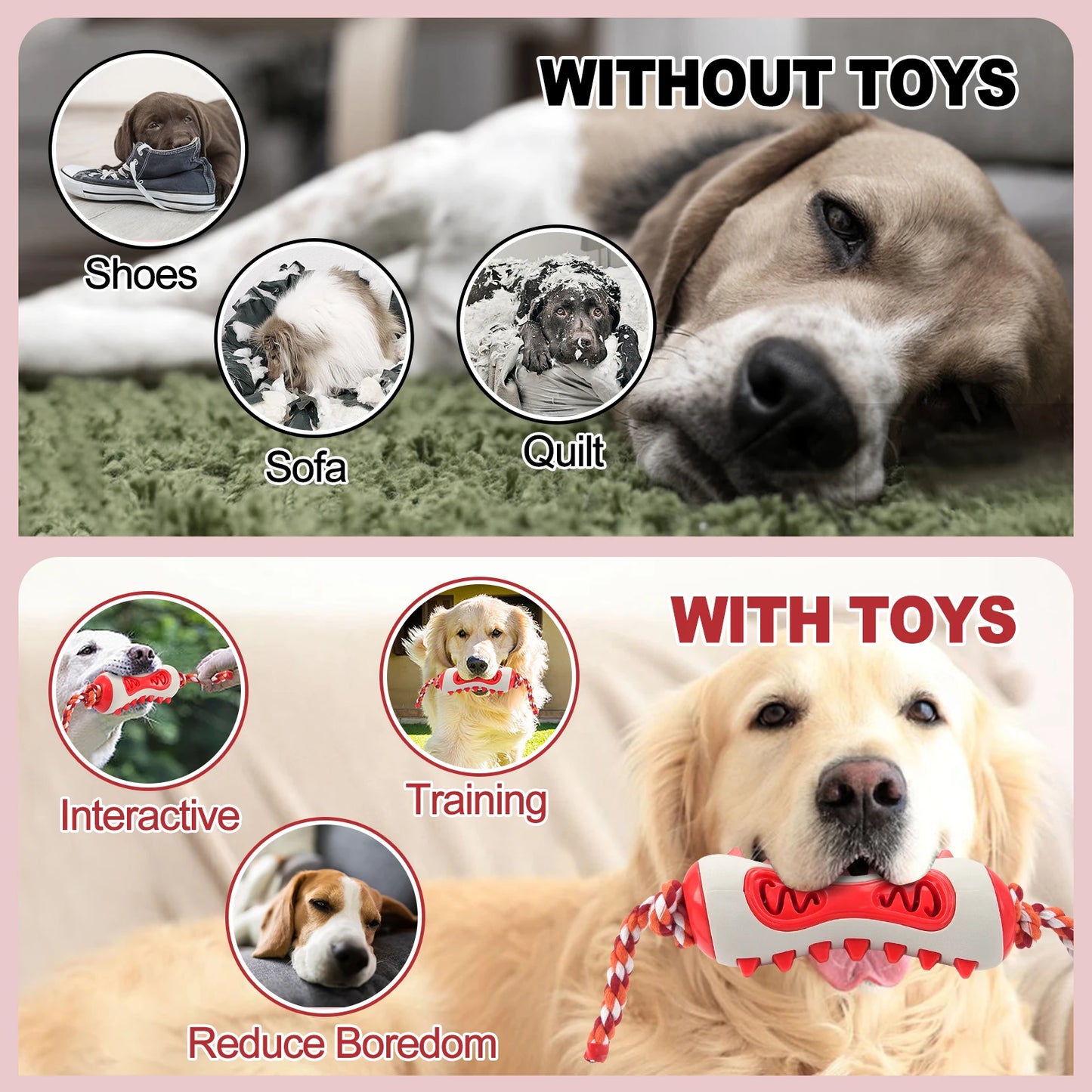 Dog Toys Dog Chewing Toys with Ropes Rubber Grinding Teeth Toys Interactive Training Teeth Cleaning Pet Products for All Dogs