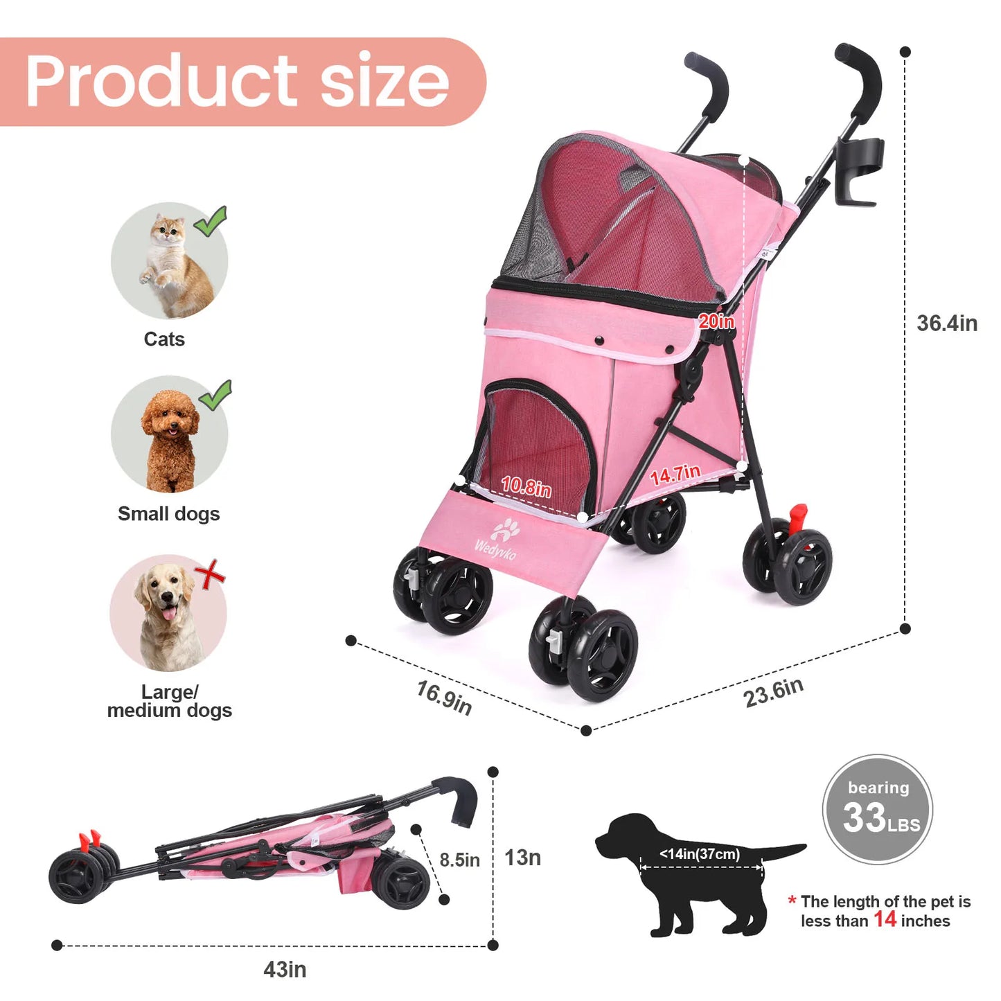 Pet Stroller Lightweight Folding Small and Medium-sized Outdoor Puppy Stroller Cat Dog Travel Breathable dogs accessories