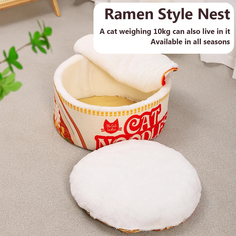 Winter Cartoon Ramen Cat Nest Love Warm Cute Semi-enclosed Cat Bed Can Be Opened And Washed