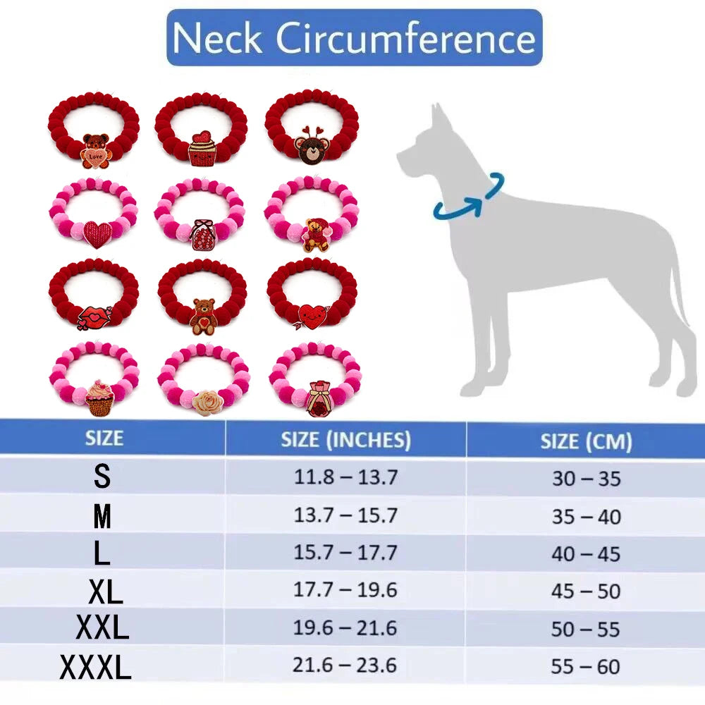 20pcs New Pet Dog Bow Tie Valentine's Day Style Hair Ball Necklace Collar Pet Dog Cat Bowties Neckties Dog Grooming Accessories