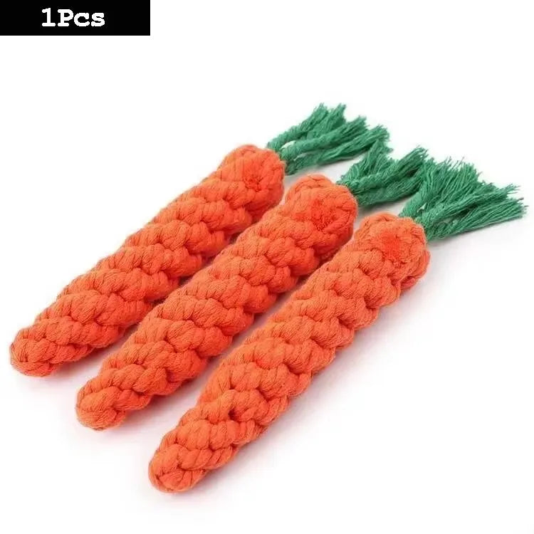 Dog Toy Carrot Knot Rope Ball Cotton Rope Dumbbell Puppy Cleaning Teeth Chew Toy Durable Braided Bite Resistant Pet Supplies