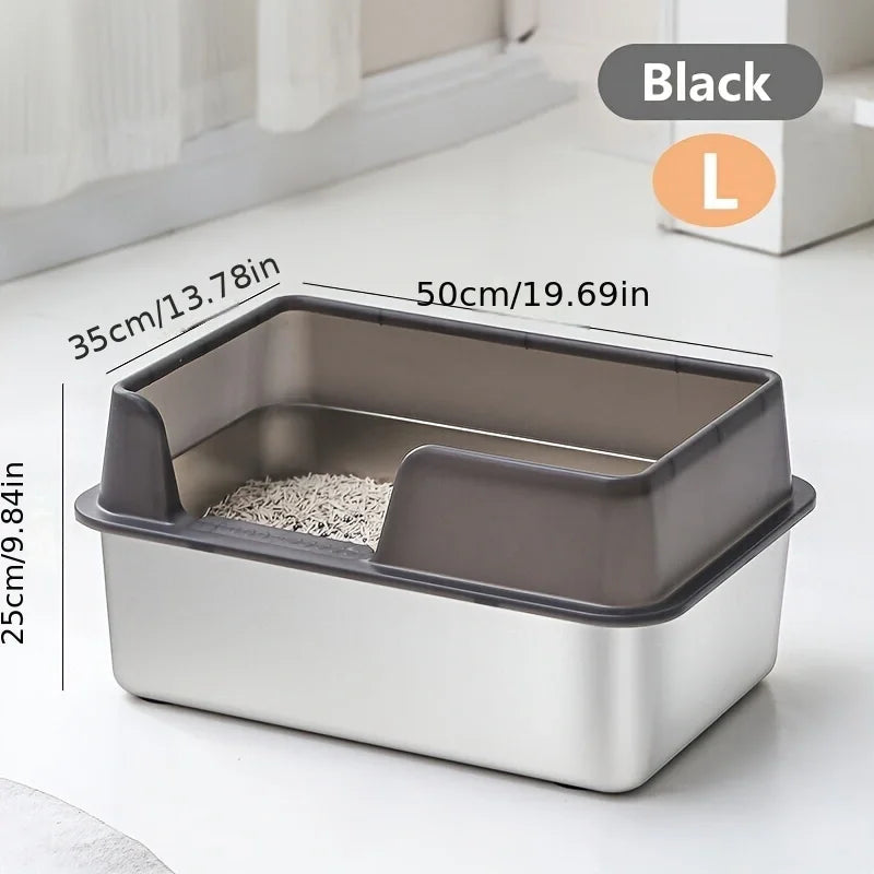 Large Stainless Steel Cat Litter Box with High Wall Enclosure Non-Stick Leak Proof Easy to Clean Includes Lid