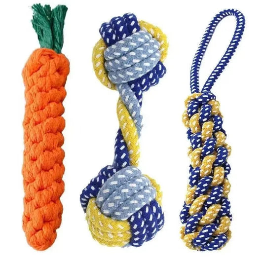 Dog Toy Carrot Knot Rope Ball Cotton Rope Dumbbell Puppy Cleaning Teeth Chew Toy Durable Braided Bite Resistant Pet Supplies