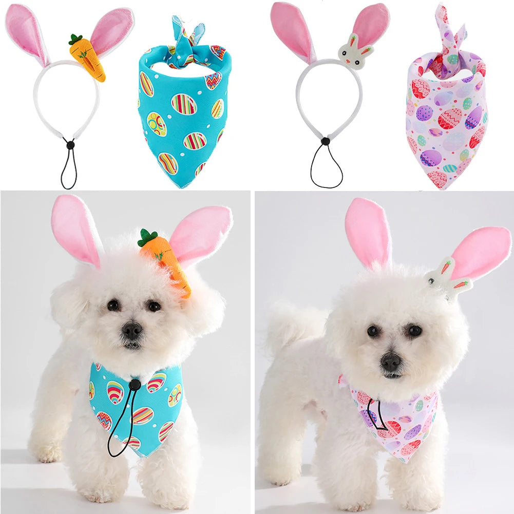 2Pcs/set Dog Easter Costumes Adorable Bunny Ears Headband Cute Dog Bandana