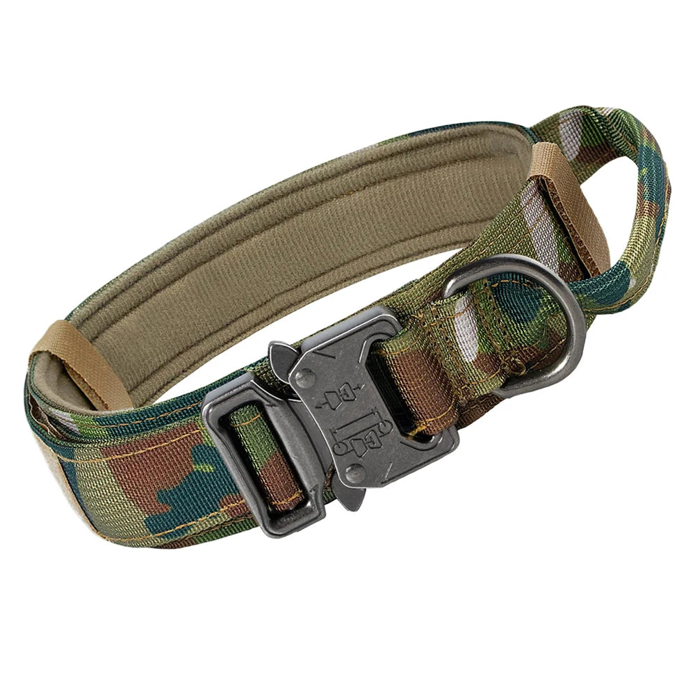 Heavy Duty Tactical Dog Collars with Handle Military K9 Collar with Patch Outdoor Training and Walking for Medium and Large Dogs