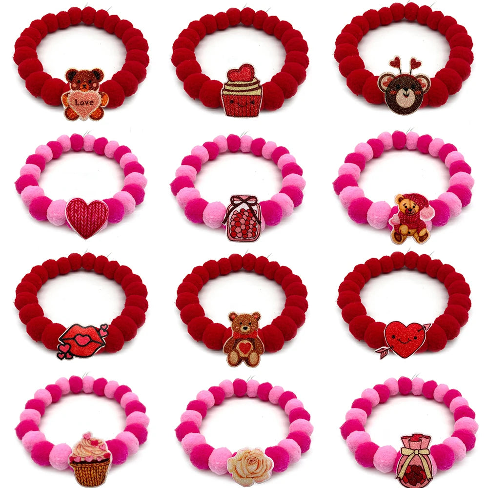 20pcs New Pet Dog Bow Tie Valentine's Day Style Hair Ball Necklace Collar Pet Dog Cat Bowties Neckties Dog Grooming Accessories