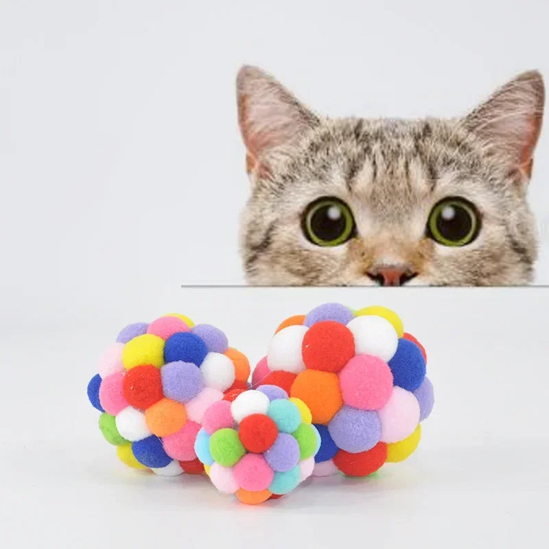 Cat Toys Cat Plush Ball Toy Pet Elastic Bell Ball Self Hi Ball Playing Cat Colorful  Woolen Ball Cat Toys Interactive Cat Toys