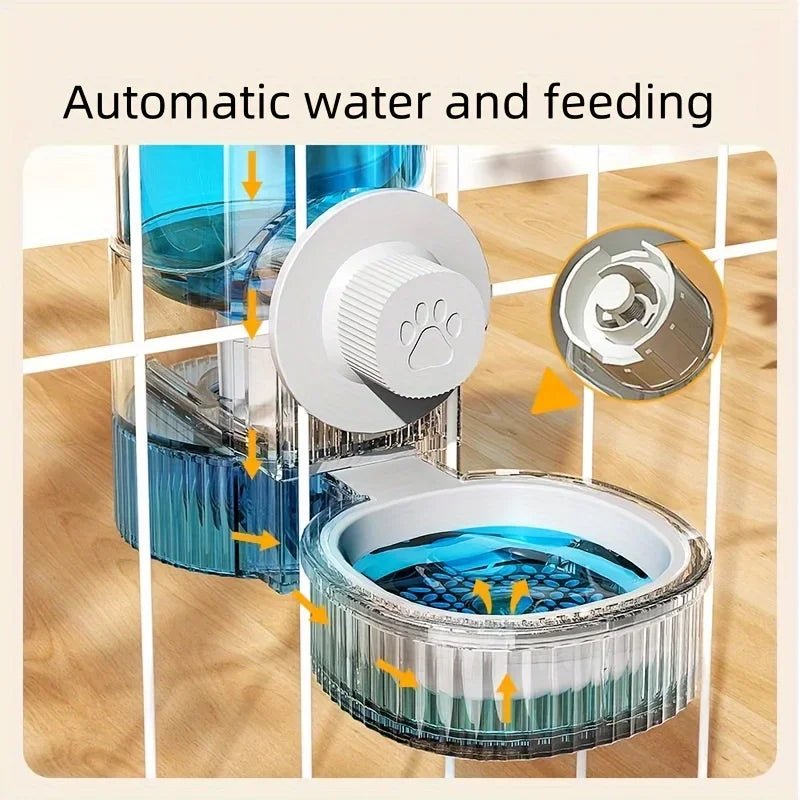 Automatic Pet Food Feeder/Water Dispenser, Gravity Cat Auto Feeder Waterer Set With Container Bowl For Cage