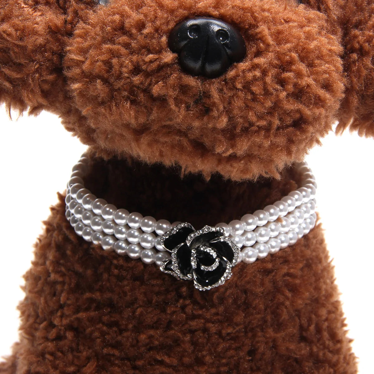 3 Rows Dog Pet Pearls Necklace Collar Bling Rhinestones Rose Charm Pendant Puppy Wedding Jewelry