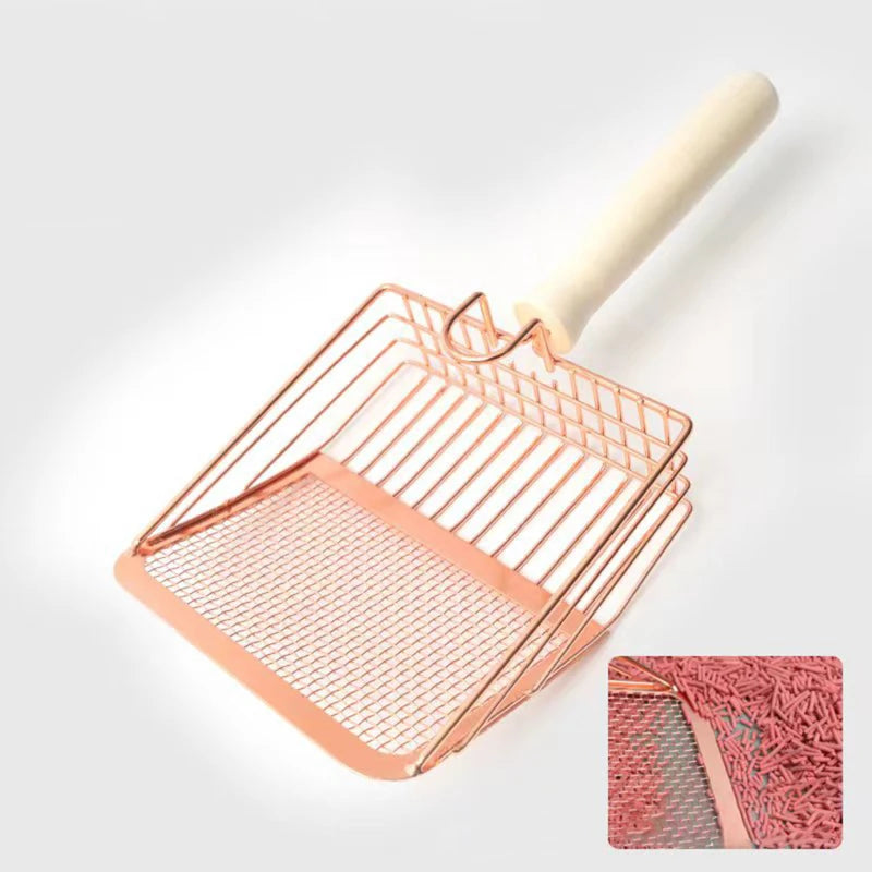 Cat Litter Shovel Stainless Steel Wooden Handle Easy To Rust Washable Kitten Litter Scoop Cats Toilet Cleaning Shovel Tools